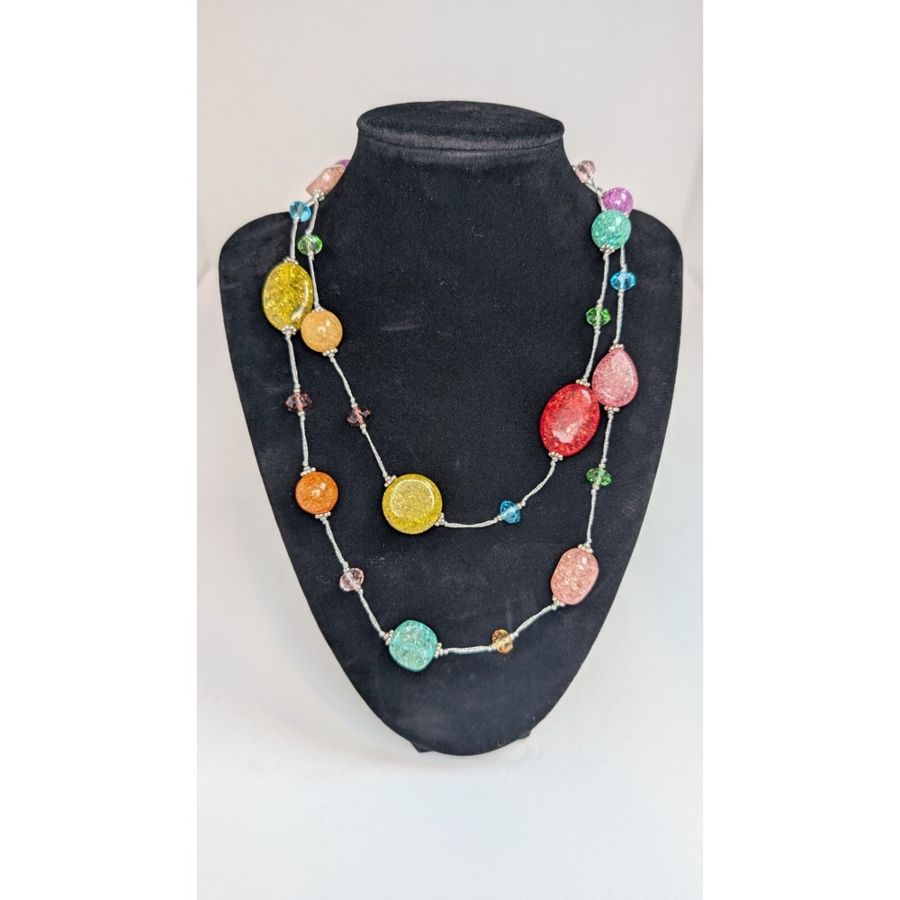 Glass Bead Necklace Extra Long Multicolored Sparkly Colorful  36" Can be doubled